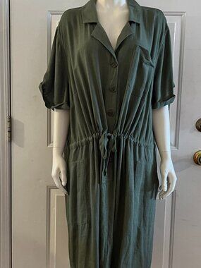 J.Jill Woman's Plus-Size Pesto Minimalist Linen Blend Midi Shirt Dress Sz 4x
